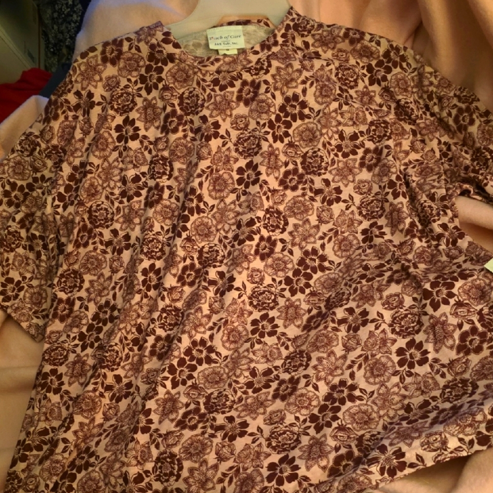 Touch Of Care Floral Print Top in Burgundy and Pink